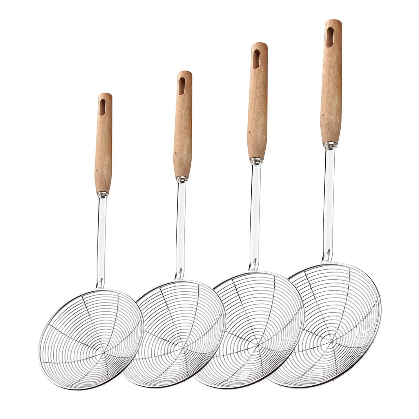 AEX Stainless Steel Frying Spoon Skimmer with Wood Handle