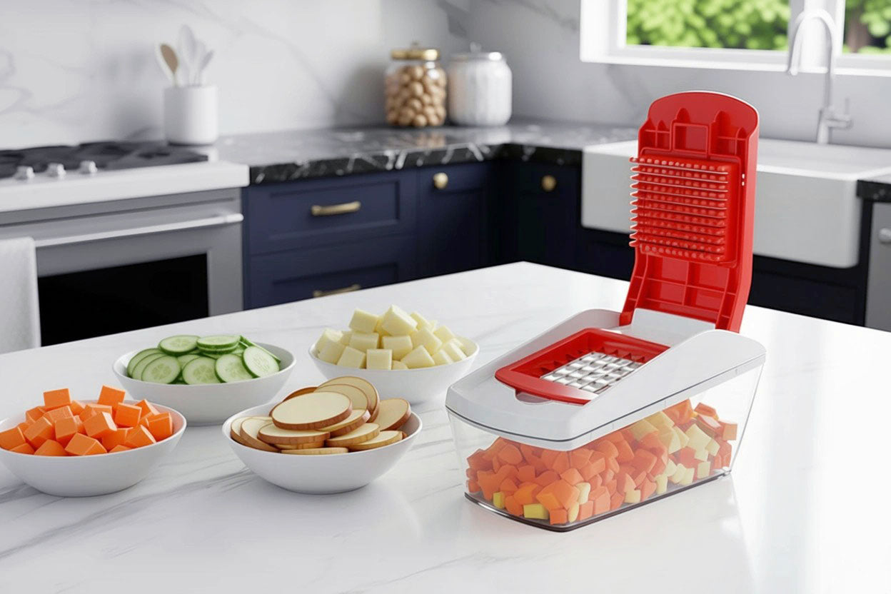8 in 1 vegetable chopper, multi-function manual slicer with interchangeable blades for chopping, dicing, and slicing vegetables