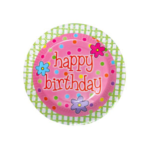 Pink Flower Happy Birthday Cake Paper Plates