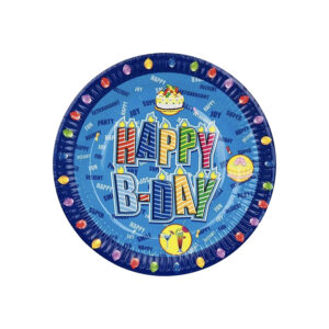 Blue Balloon Happy Birthday Cake Paper Plates