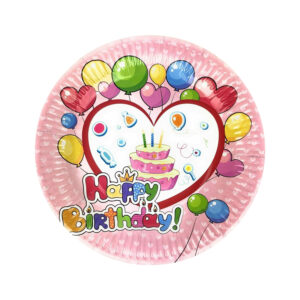 Pink Happy Birthday Heart Paper Plates