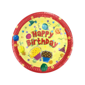 Yellow Happy Birthday Cupcake Paper Plates