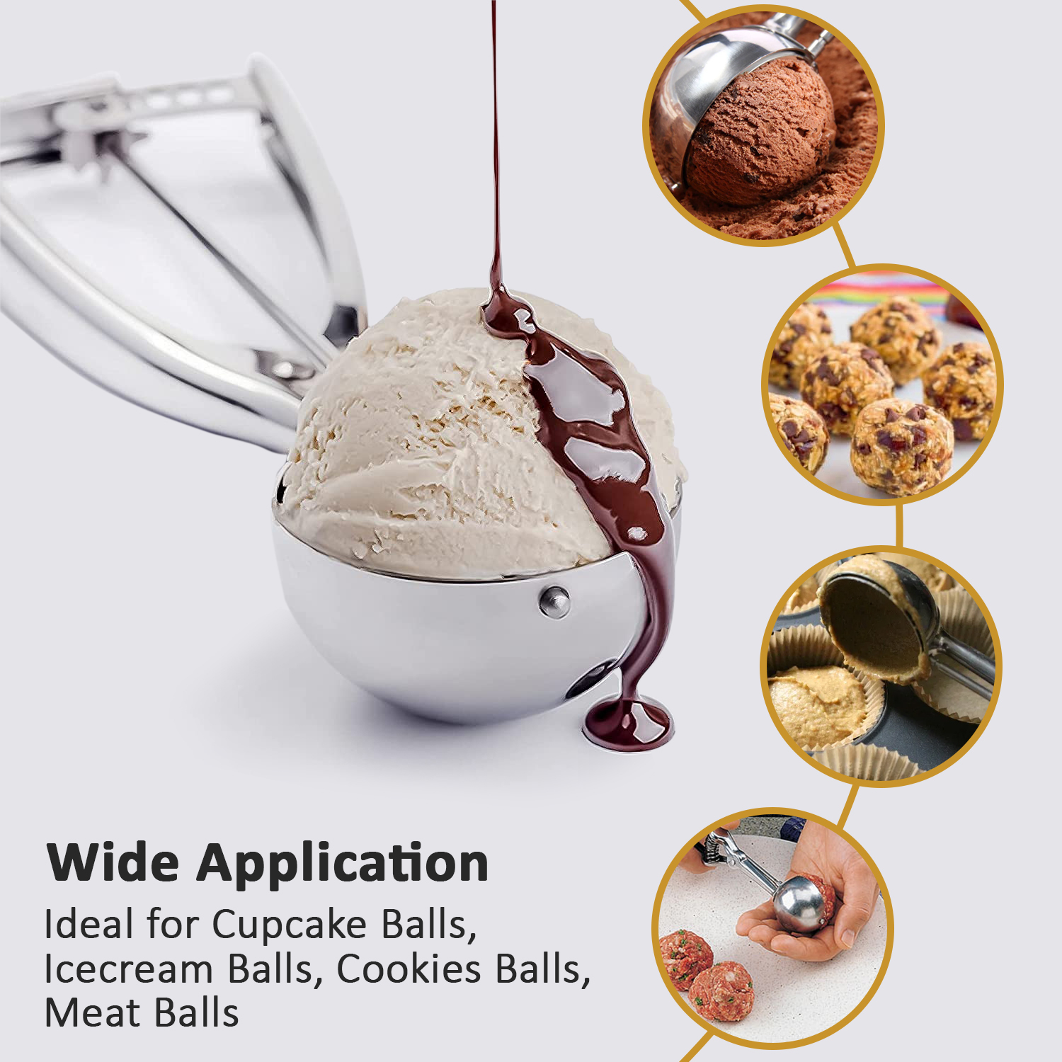 3x Stainless Steel Ice Cream Scoop 4 5 6cm Cookie Mash Muffin Spoon Kitchen  Ball