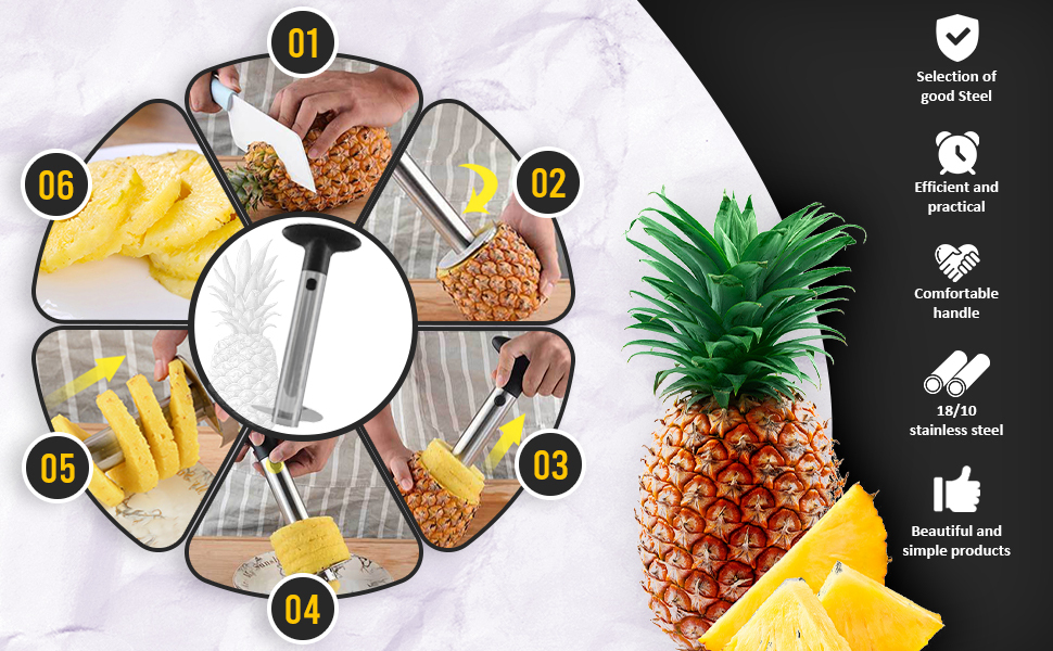 Pineapple Corer and Slicer Tool Set | Heavy Duty Stainless Steel Pineapple Cutter | Pineapple Slicer For Ready To Eat Wedges Saves Time and Effort