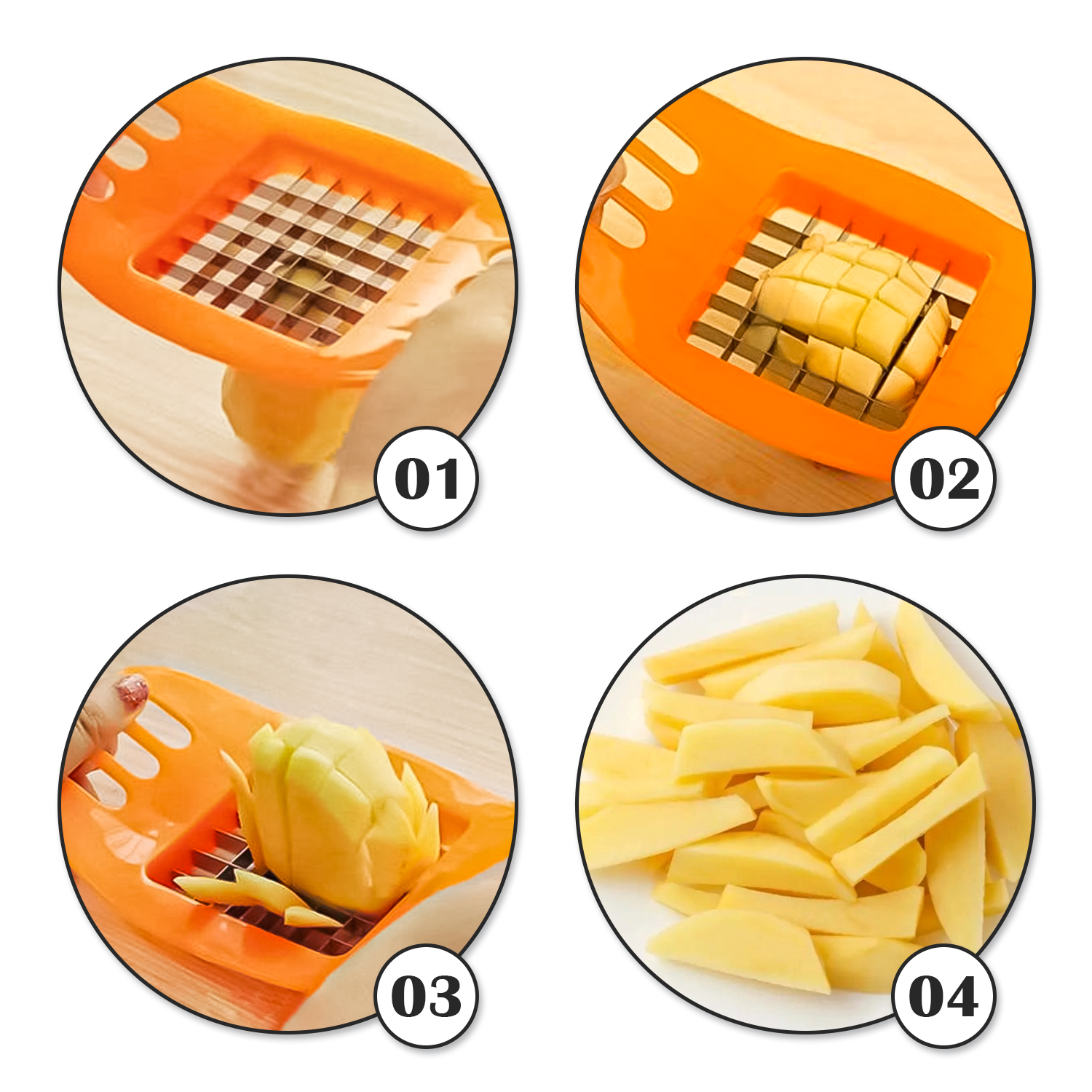 French Fry Cutter Potato Chipper Vegetable Slicer with 2 Interchangeable  Stainless Steel Grid Blades for Homemade Chips Fries Potatoes Carrots  Cucumbers Veggie Sticks, Red 