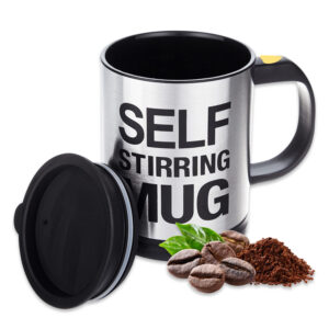 AEX Black Premium Self-stirring Coffee Mug | Stainless Steel Electric Coffee Mug with Lid 450ml