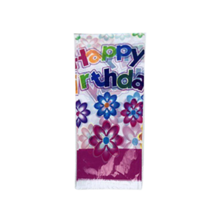 White Happy Birthday Flower Plastic Table Cover