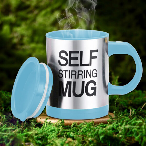 coffee cup lid Self Mixing Mug 450ml Blue Steel - KitchenGlora UK