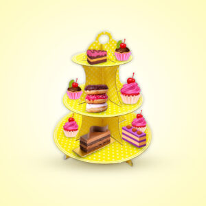 3 Tier Polka dot Yellow Paper Cupcake Stand Cardboard Cupcake Stand Display Stands For Birthday Picnic Weddings Afternoon Tea Theme Party Decorations