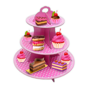3 Tier Polka dot Pink Paper Cupcake Stand | Cardboard Cupcake Stand | Display Stands For Birthday Picnic Weddings Afternoon Tea Theme Party Decorations