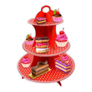 3 Tier Polka dot Red Paper Cupcake Stand | Cardboard Cupcake Stand | Display Stands For Birthday Picnic Weddings Afternoon Tea Theme Party Decorations