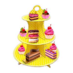 3 Tier Polka dot Yellow Paper Cupcake Stand | Cardboard Cupcake Stand | Display Stands For Birthday Picnic Weddings Afternoon Tea Theme Party Decorations