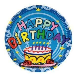 10X Blue Happy Birthday Cake Disposable Strong High Quality Paper Plates