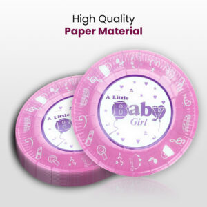 10X Pink A Little Baby Girl Thick Border Disposable Strong Heavy Duty Paper Plates 1 1