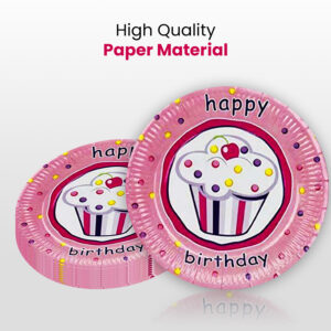 10X Pink Happy Birthday Cupcake Disposable Strong High Quality Paper Plates 1 1