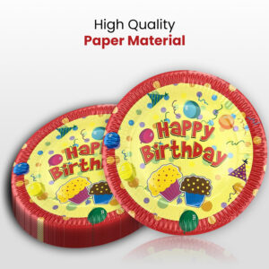 10X Yellow Happy Birthday Cupcake Disposable Strong High Quality Paper Plates 1 1
