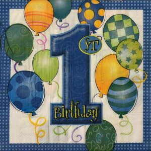 1st Birthday Blue Disposable 2 Ply Paper Napkins Serviettes Occasion Party Tableware