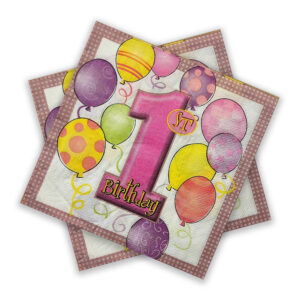 1st Birthday Pink Disposable 2 Ply Paper Napkins Serviettes Occasion Party Tableware 1