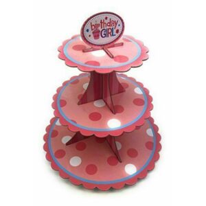 3 Tier Pink Dot Cupcake Stand Muffin Holder Cartoon Disney Birthday Kids Party Tree Rack