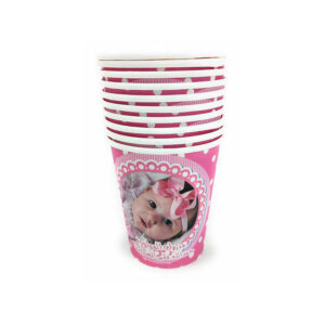 30X Pink Baby Girl Photo Disposable Tea Coffee Hot Cold Drinks Party Wedding Strong Paper Cups 1
