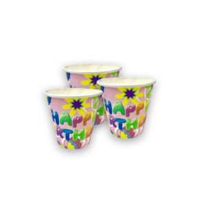 30X Pink Happy Birthday Flower Disposable Tea Coffee Hot Cold Drinks Party Wedding Strong Paper Cups 1