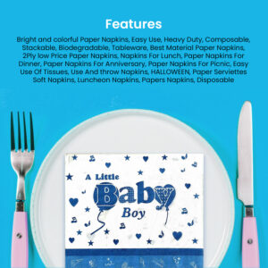 A Little Baby Boy Blue Disposable 2 Ply Paper Napkins Serviettes Occasion Party Tableware 7