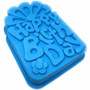 Blue Large Oven Proof Non Stick Happy Birthday Silicone Cake Baking Mould1