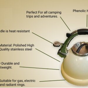 Cream With Shade 3.5L Stainless Steel Whistling Kettle kitchen Home Camping Gas Hob Chrome 1