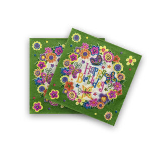 Happy Birthday Butterfly Flowers Green Disposable 2 Ply Paper Napkins Serviettes Occasion Party Tableware 1