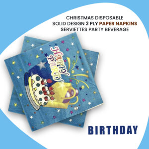 Happy Birthday Star Cake Blue Disposable 2 Ply Paper Napkins Serviettes Occasion Party Tableware 1