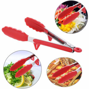 Red 9 inch Silicone Kitchen Tongs Heavy Duty Stable Grip Non Stick Stainless Steel Cooking Tongs for Cooking BBQ and Serving Food 2
