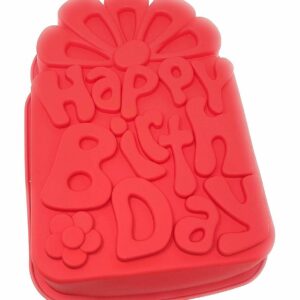 Red Large Oven Proof Non Stick Happy Birthday Silicone Cake Baking Mould