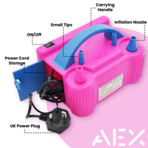 AEX Electric Balloon Air Pump Portable Dual Nozzle High Power Inflator Blower baloon Pump