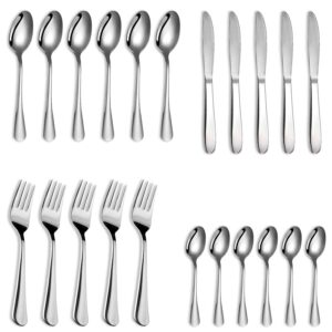 PHILIPALA Black Silverware set,20 pieces Cutlery set,Stainless Steel flatware set for 4,Knives and Forks and Spoons Sets,Mirror Polish and Dishwasher Safe 