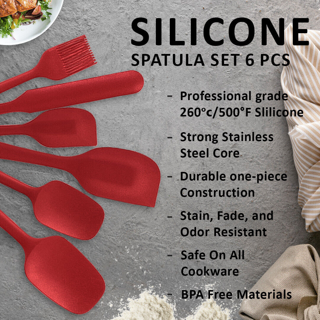 Silicone Spatula Set 6 Pcs Non - Stick Rubber Spatula With Stainless Steel  Core Heat-resistant Kitchen Utensils Set
