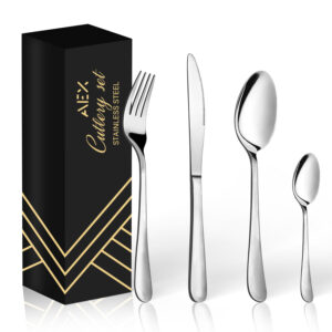 AEX Cutlery Set 16-Piece Stainless Steel Flatware Set, Tableware Silverware Set with Spoon Knife and Fork Set, Service for 4 Dishwasher Safe