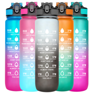 AEX Sports Water Bottle with Motivational Time Marker & Straw Dishwasher Safe Leak-proof Drink Bottle
