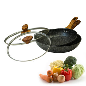 Set of 2 Non-Stick Frying Pans with Lids – 24cm & 28cm Cookware