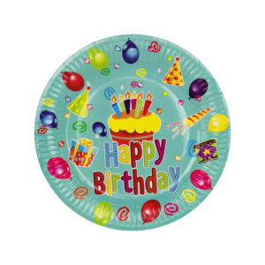 Green Happy Birthday Cake Paper Plates – 23cm Disposable Partyware