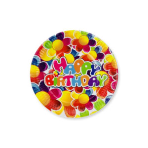 Birthday Paper Plates – Big Flower Design, 23cm Disposable Partyware