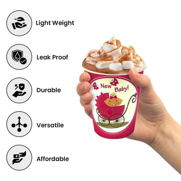 Pink Paper Cups for Hot Drinks – 30X 7oz New Baby Cups