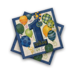 Blue Party Napkins – 10x 2-Ply 1st Birthday Paper Serviettes