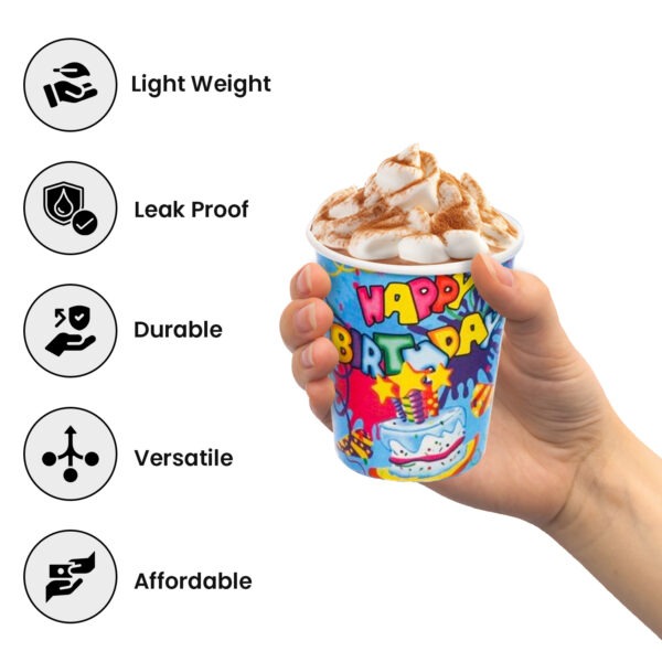 Blue Paper Cup – 30 Pack Happy Birthday Cake Star Design