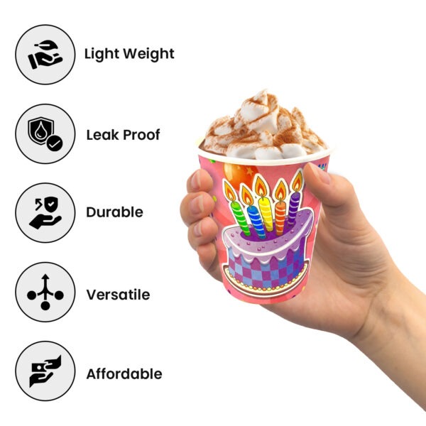 Pink Paper Cup – 7oz Birthday Cake Candle Party Cups