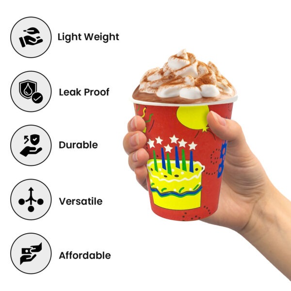 Red Paper Cups – 7oz Birthday Cake Star Party Disposable Cups