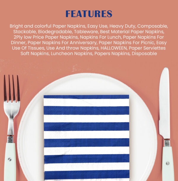 20X Stripes Blue Paper Napkins 2 Ply Disposable Party Serviettes
