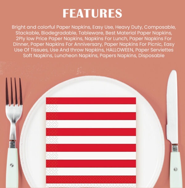 20X Stripes Red Paper Napkins 2 Ply Disposable Party Serviettes