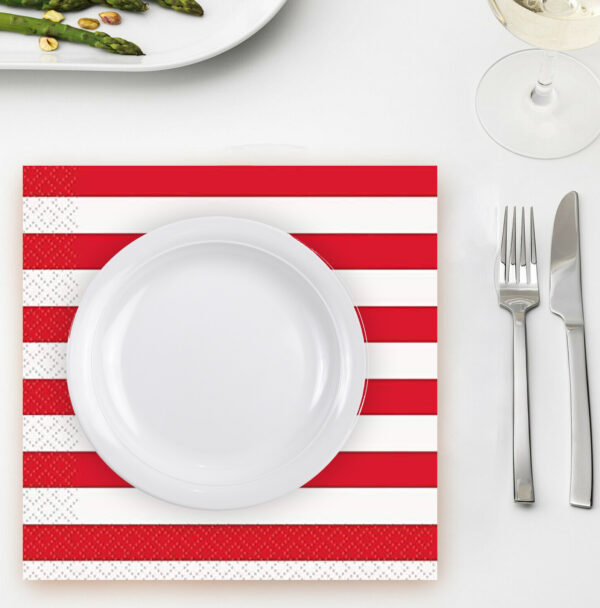20X Stripes Red Paper Napkins 2 Ply Disposable Party Serviettes