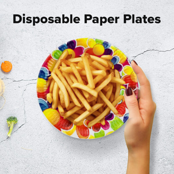 Birthday Paper Plates – Big Flower Design, 23cm Disposable Partyware