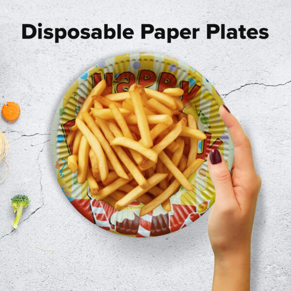 Yellow Paper Plate – 23cm Happy Birthday Candle Disposable Plate